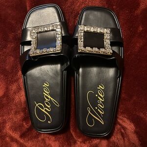 Roger Vivier Black Crystal & Leather sandals